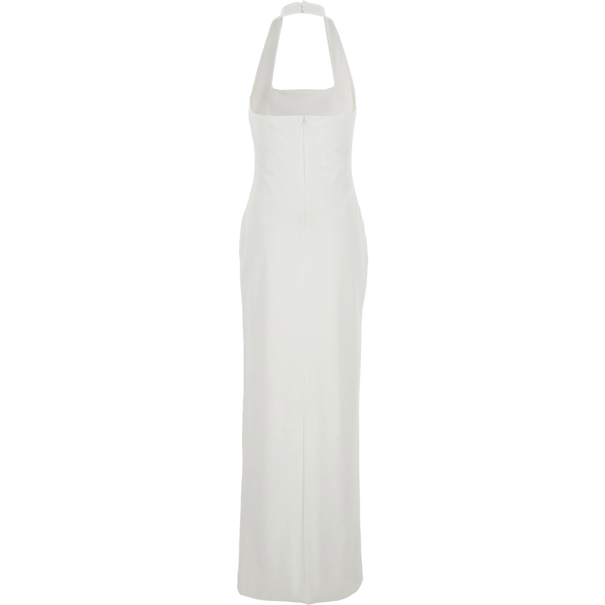 Ilona White Long Dress with Square Neckline in Twill Woman
