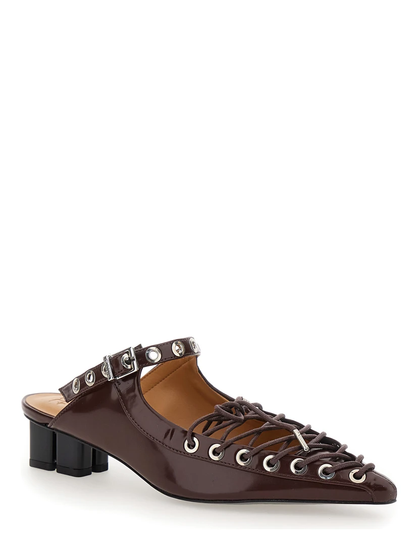 Brown Sandals with Pointed Toe Design and All-Over Laces in Eco Leather Woman