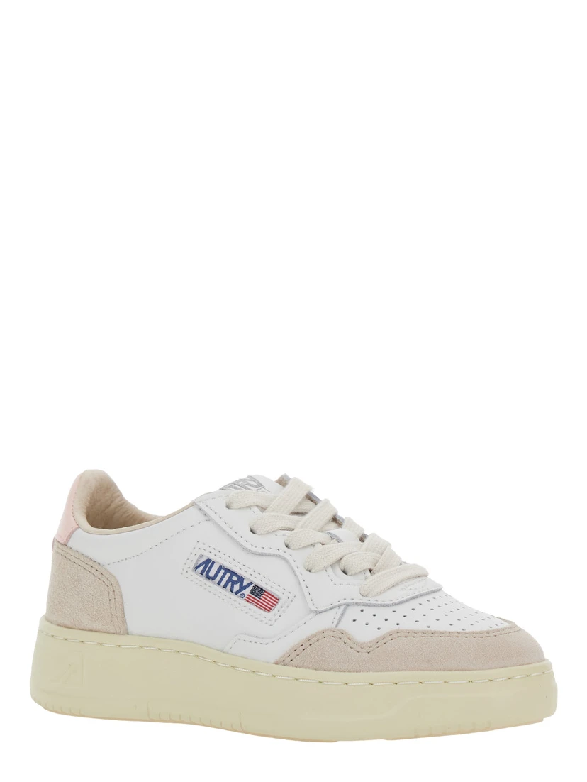 Medalist White Low Top Sneakers with Logo Patch on Tongue and Side in Leather Girl
