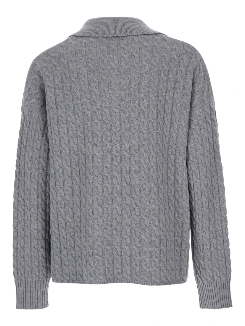 Grey Polo Shirt with Woven Design in Wool Man