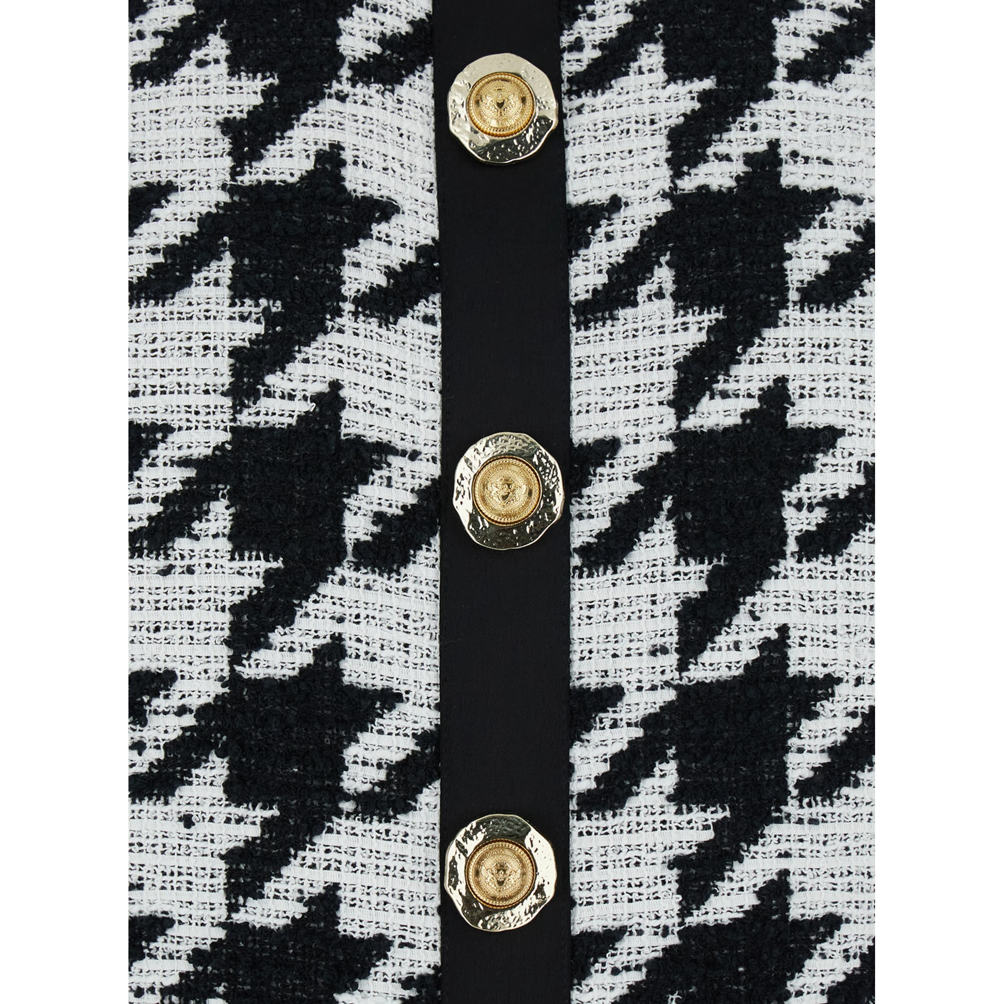 Black and White Halterneck Mini Dress with Houndstooth Motif in Tweed and Satin Woman