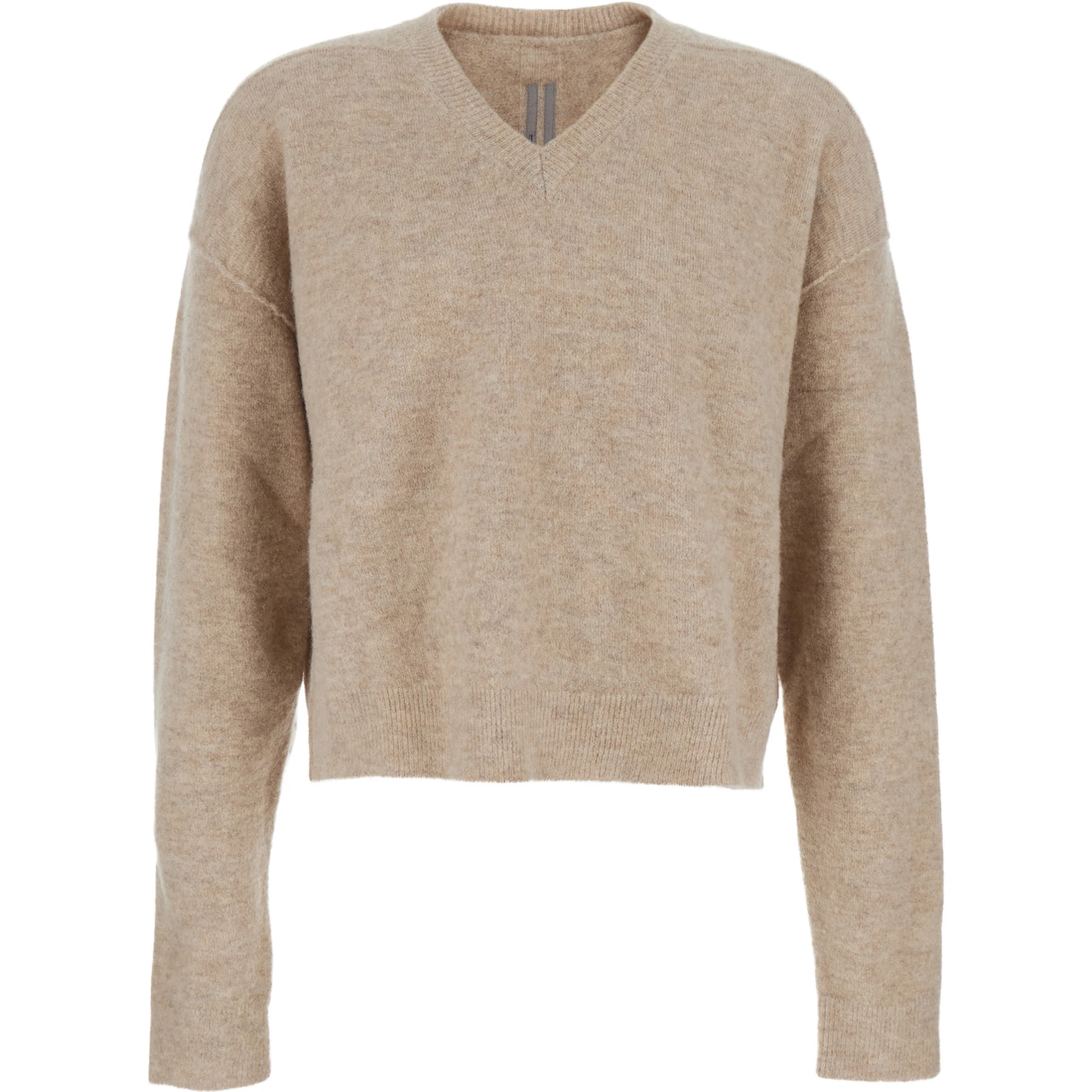 Beige Sweater with V Neck and Dropped Shoulders in Wool Blend Man