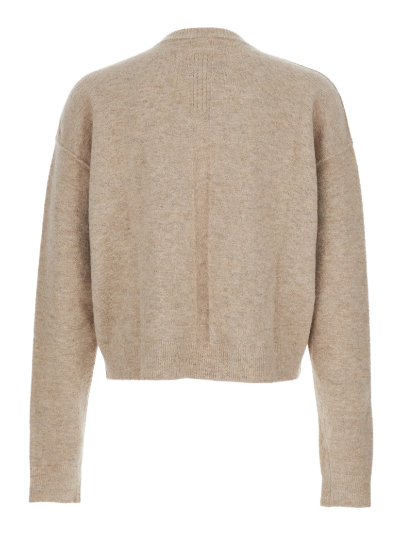 Beige Sweater with V Neck and Dropped Shoulders in Wool Blend Man
