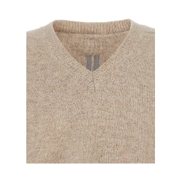 Beige Sweater with V Neck and Dropped Shoulders in Wool Blend Man