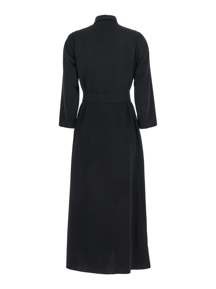 Black Long Dress with Classic Collar and Front Button Closure in Fabric Woman alternative