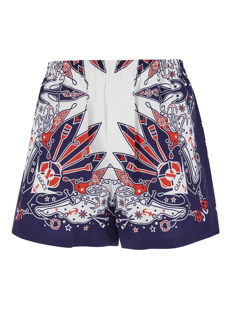 Blue Shorts with Gucci Bandana Print in Cotton Man