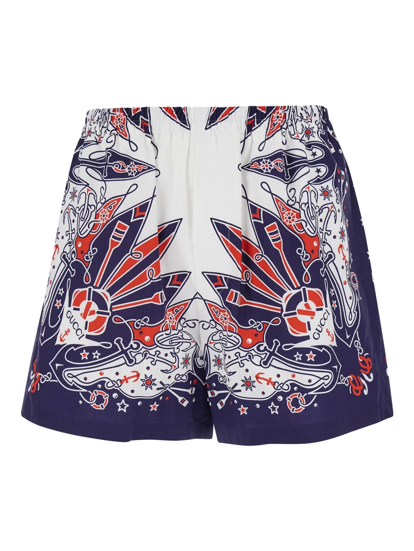 Blue Shorts with Gucci Bandana Print in Cotton Man
