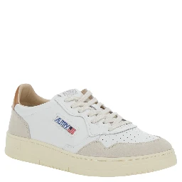 Medalist Low White Sneakers with Navy Blue Heel Tab in Leather Man