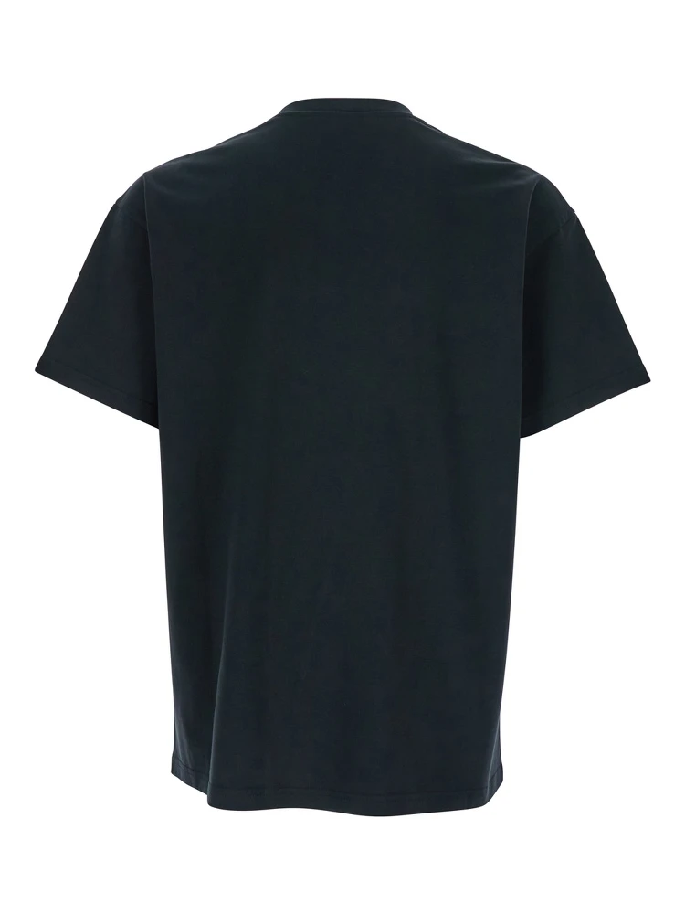 Black Crewneck T-Shirt with Logo Patch on the Front in Cotton Man alternative