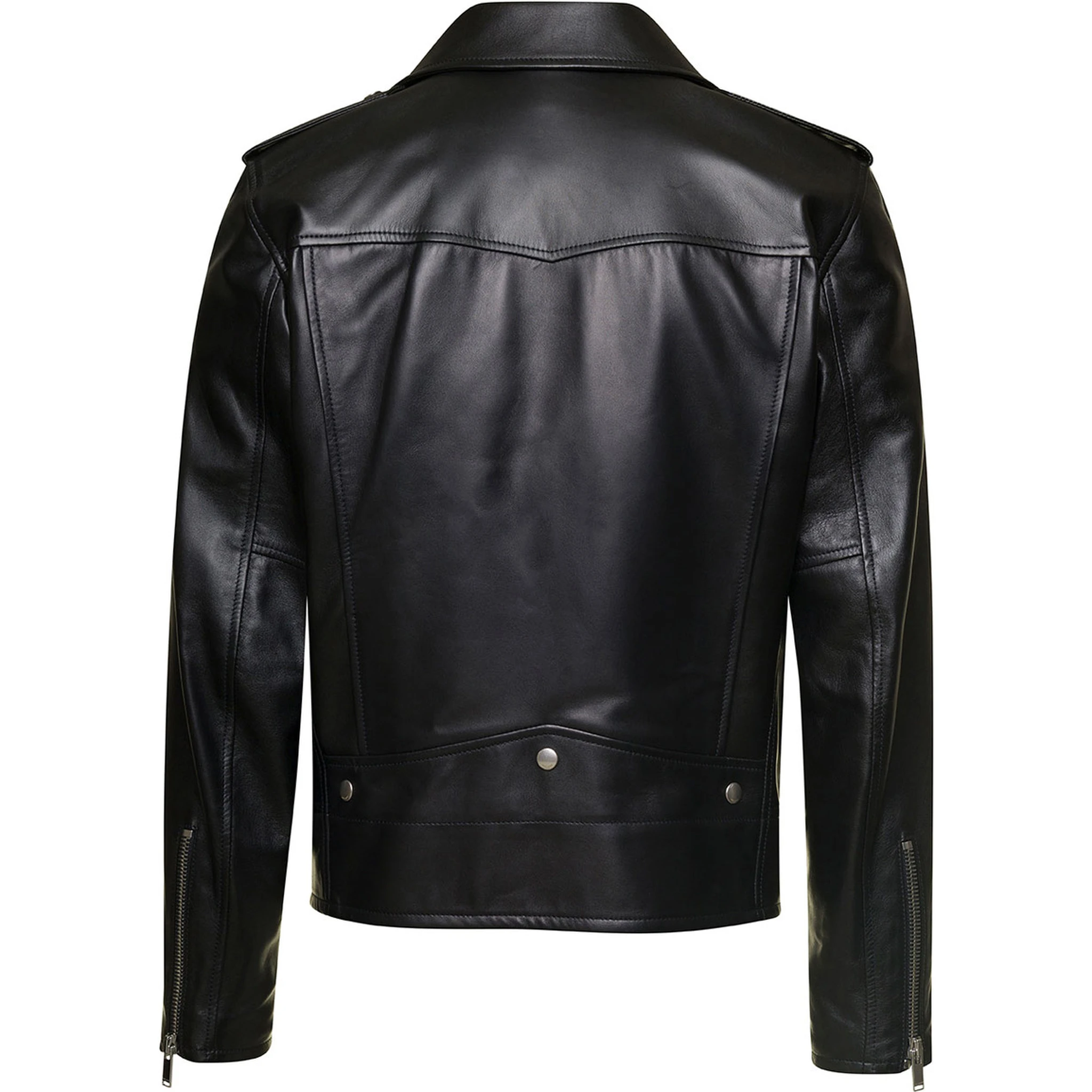 Black Biker Jacket with Zipped Pockets in Smooth Leather Man