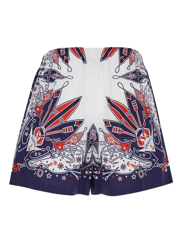 Blue Shorts with Gucci Bandana Print in Cotton Man alternative