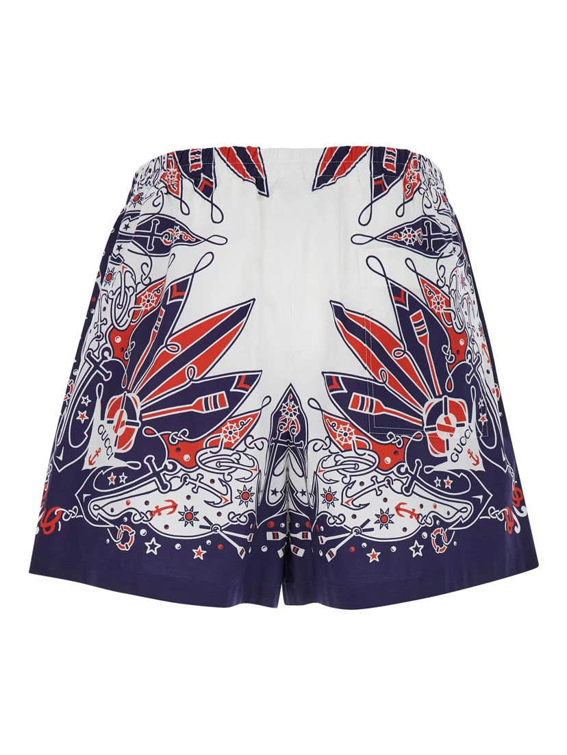 Blue Shorts with Gucci Bandana Print in Cotton Man