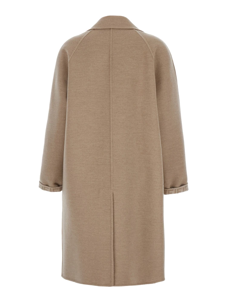 Beige Single-Breasted Reversible Coat in Wool Blend Woman alternative