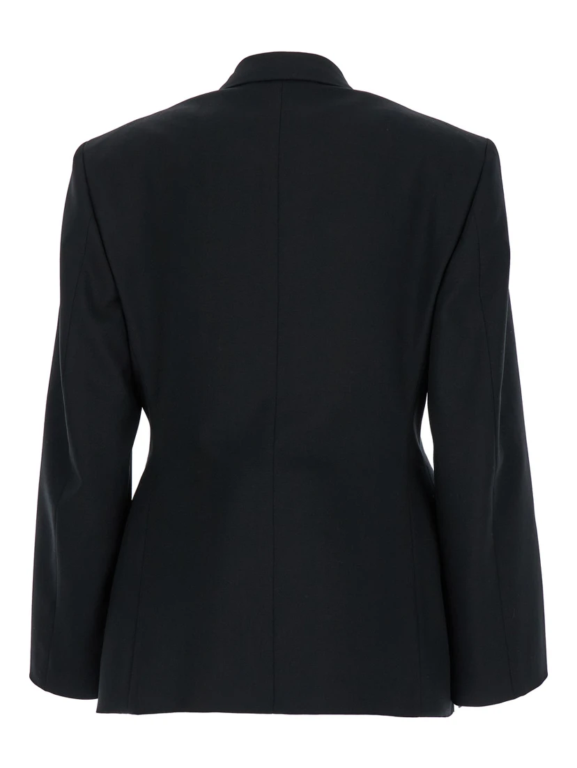 Hourglass Black Single-Breasted Jacket with Notched Revers in Wool Woman