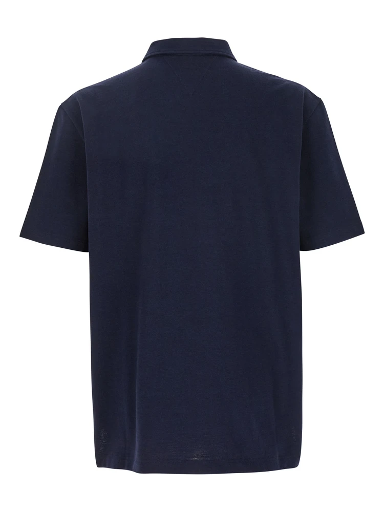 Blue Polo with Classic Collar and Embroidered Logo on the Front in Tone on Tone Cotton Man alternative