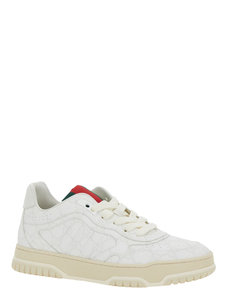 Re-Web White Low Top Sneakers with All-Over GG Motif in Leather Woman alternative