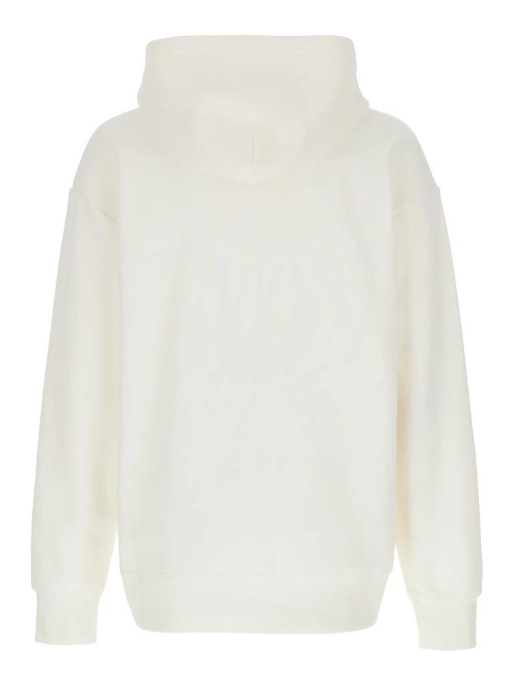 Chez White Hoodie with Drawstring Hood and Maxi Logo Print on the Front in Cotton Man alternative