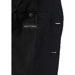 Hourglass Black Single-Breasted Jacket with Notched Revers in Wool Woman