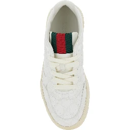 Re-Web White Low Top Sneakers with All-Over GG Motif in Leather Woman