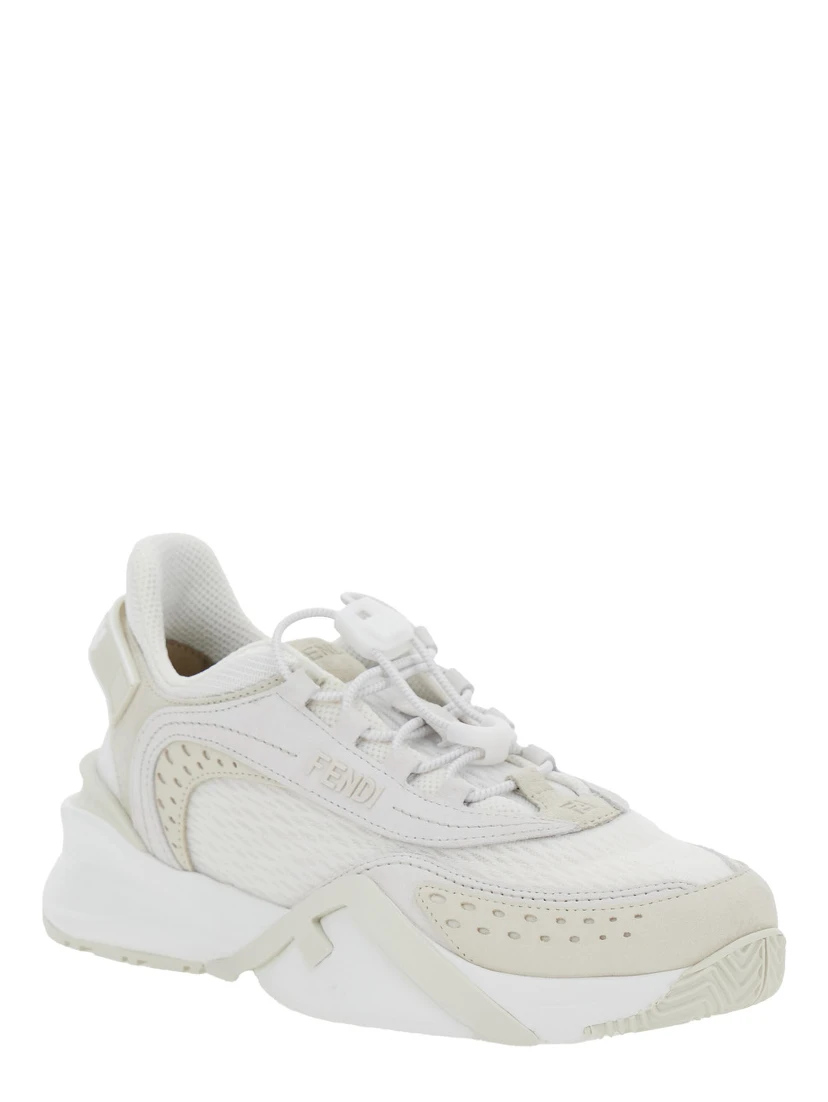 Flow White Sneakers with Toggle Closure and Logo Lettering on the Side in Tech Fabric Woman