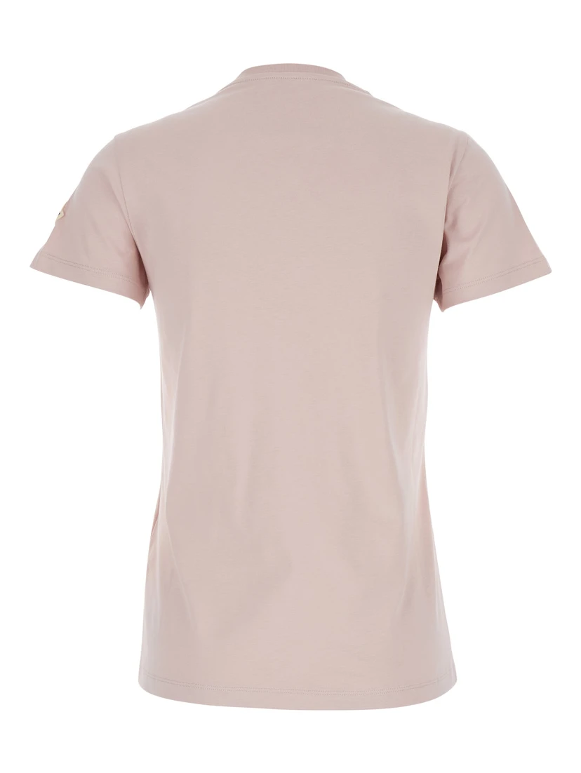 Pink T-Shirt with Embroidered Logo on the Front and Logo Patch on the Sleeve in Cotton Woman