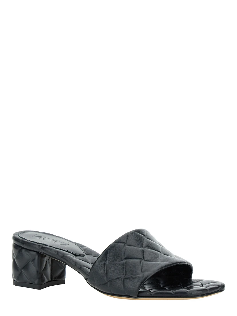 Black Mules with Intreccio Motif in Leather Woman