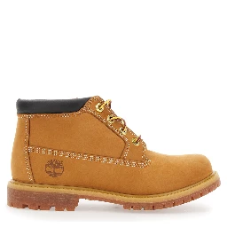 Nellie Mid Chukka Beige Ankle Boots with Embossed Logo on the Side and Padded Rear in Leather Woman