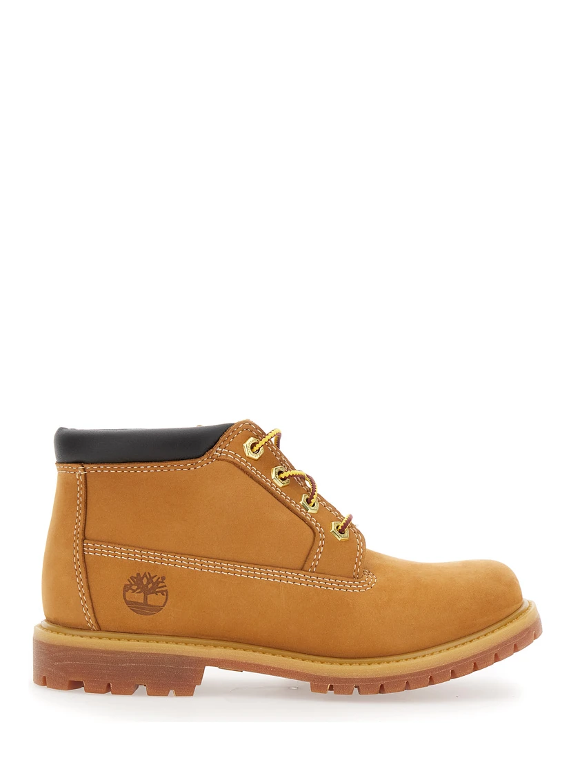 Nellie Mid Chukka Beige Ankle Boots with Embossed Logo on the Side and Padded Rear in Leather Woman
