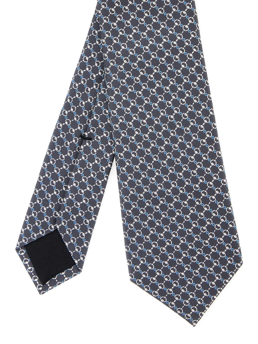 Grey Tie with All-Over Horsebit Print in Silk Man