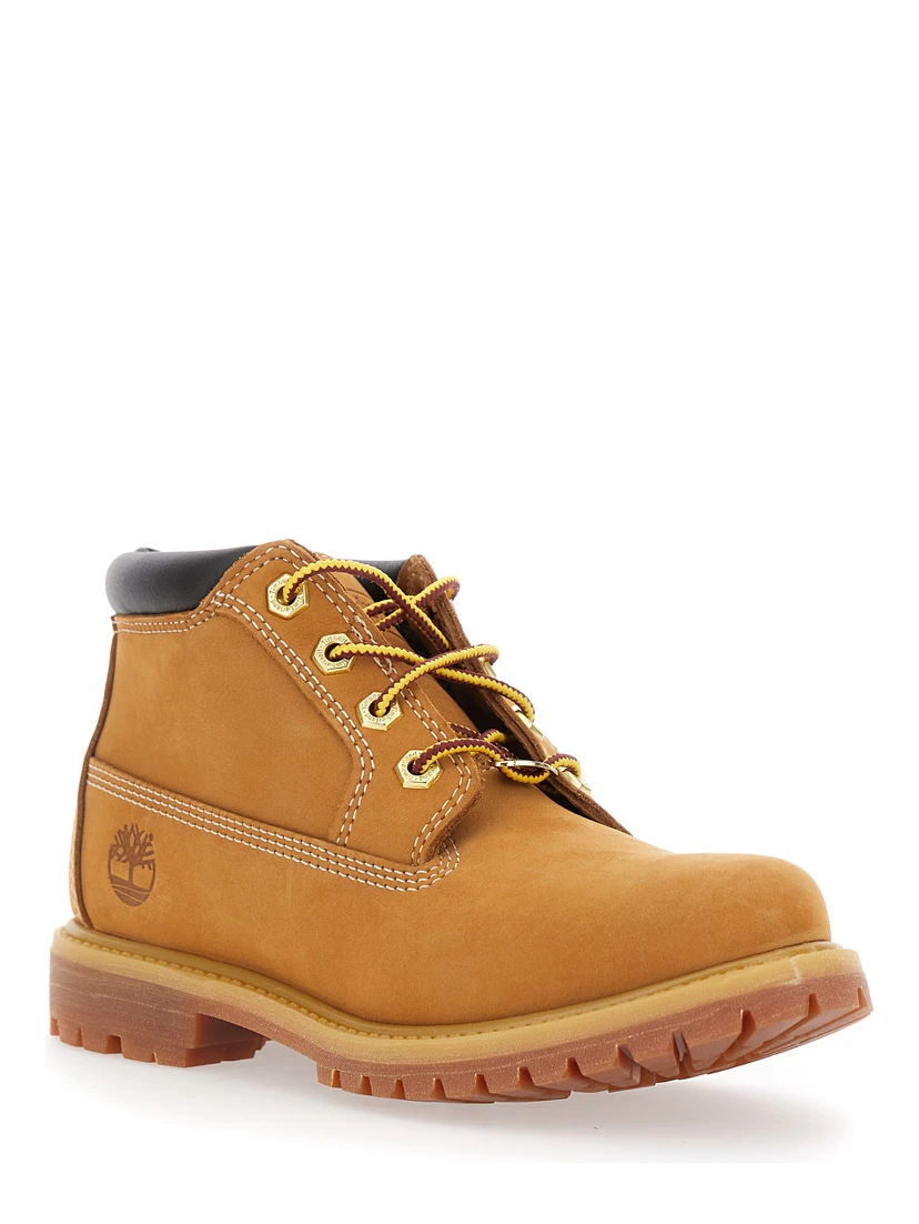 Nellie Mid Chukka Beige Ankle Boots with Embossed Logo on the Side and Padded Rear in Leather Woman
