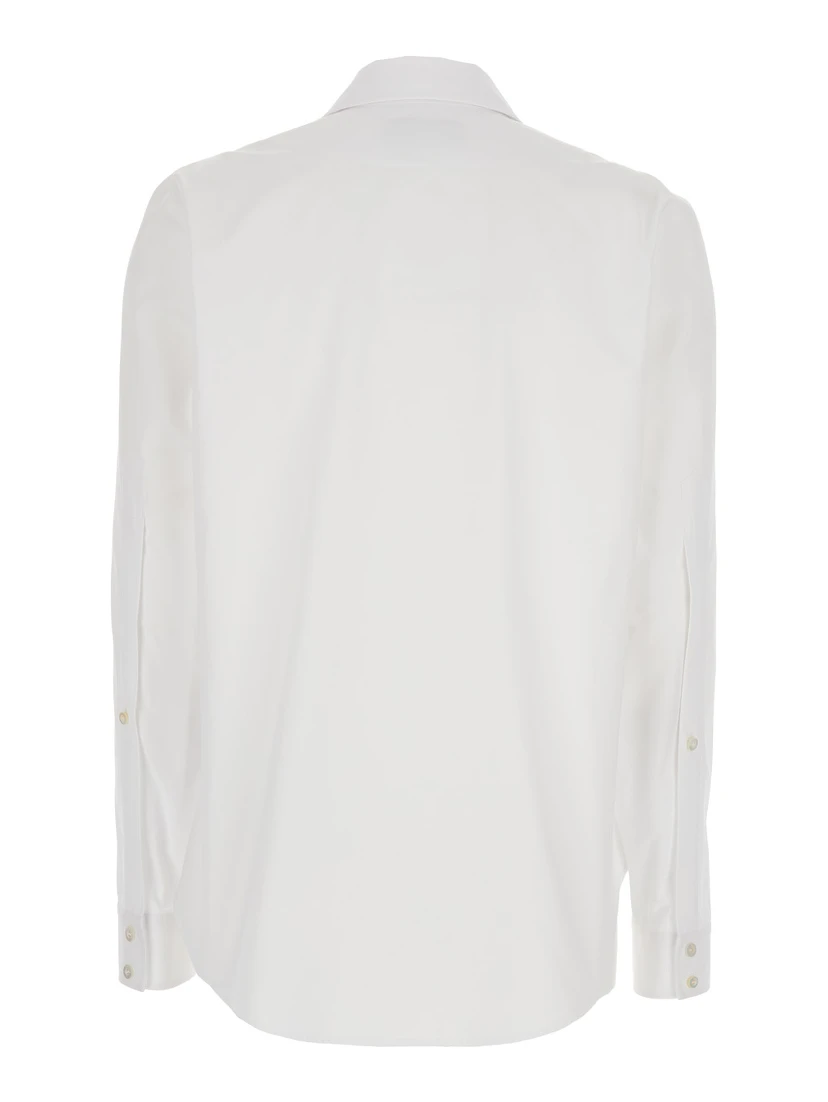 White Shirt with Pointed Collar with Tie Detail and Horsebit in Cotton Woman