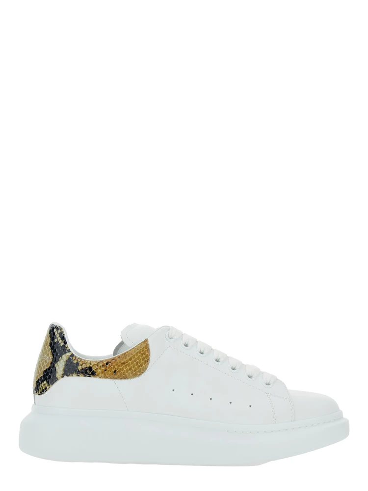 White Oversize Sneakers with Snake Print on the Heel in Leather Man