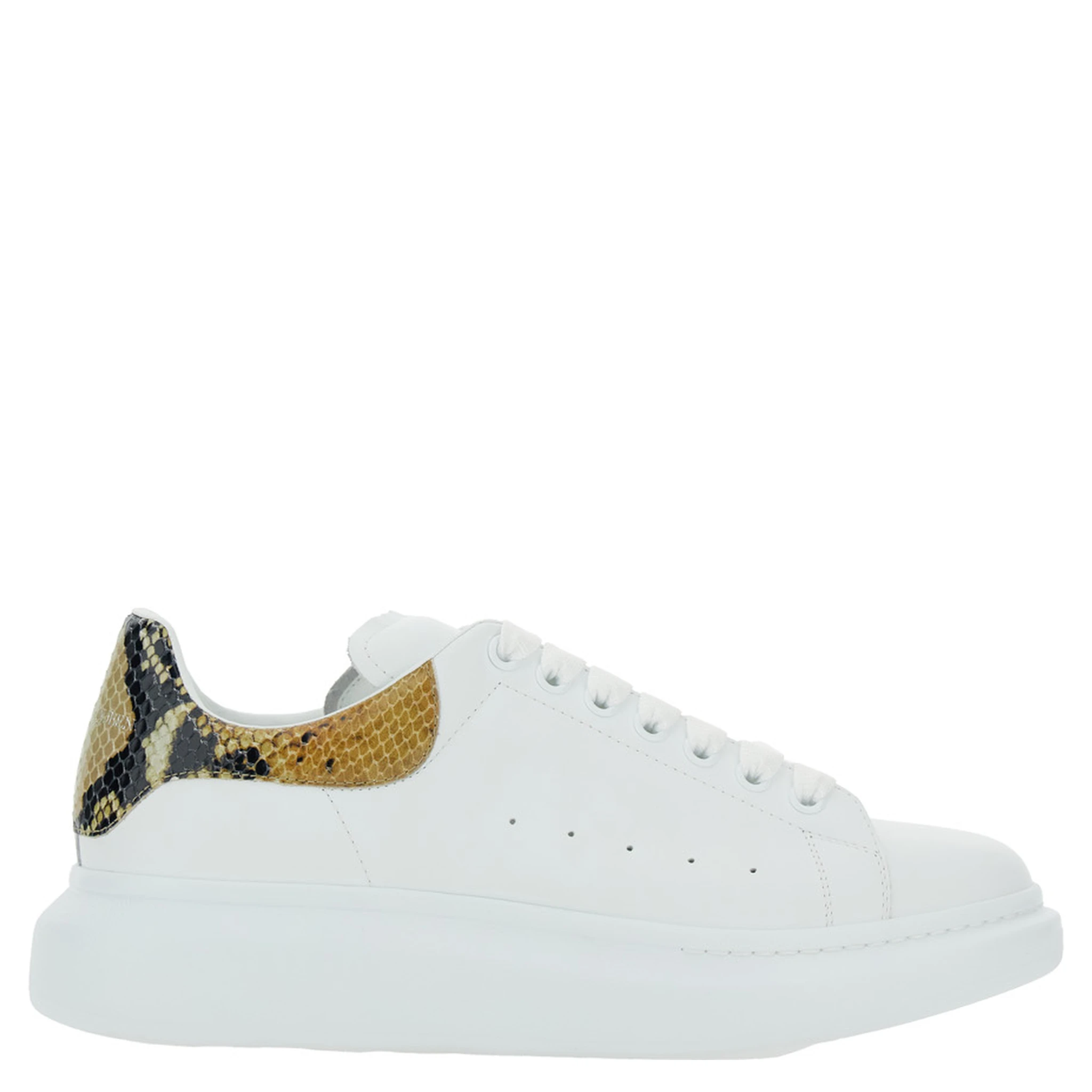 White Oversize Sneakers with Snake Print on the Heel in Leather Man