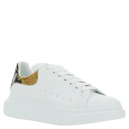 White Oversize Sneakers with Snake Print on the Heel in Leather Man