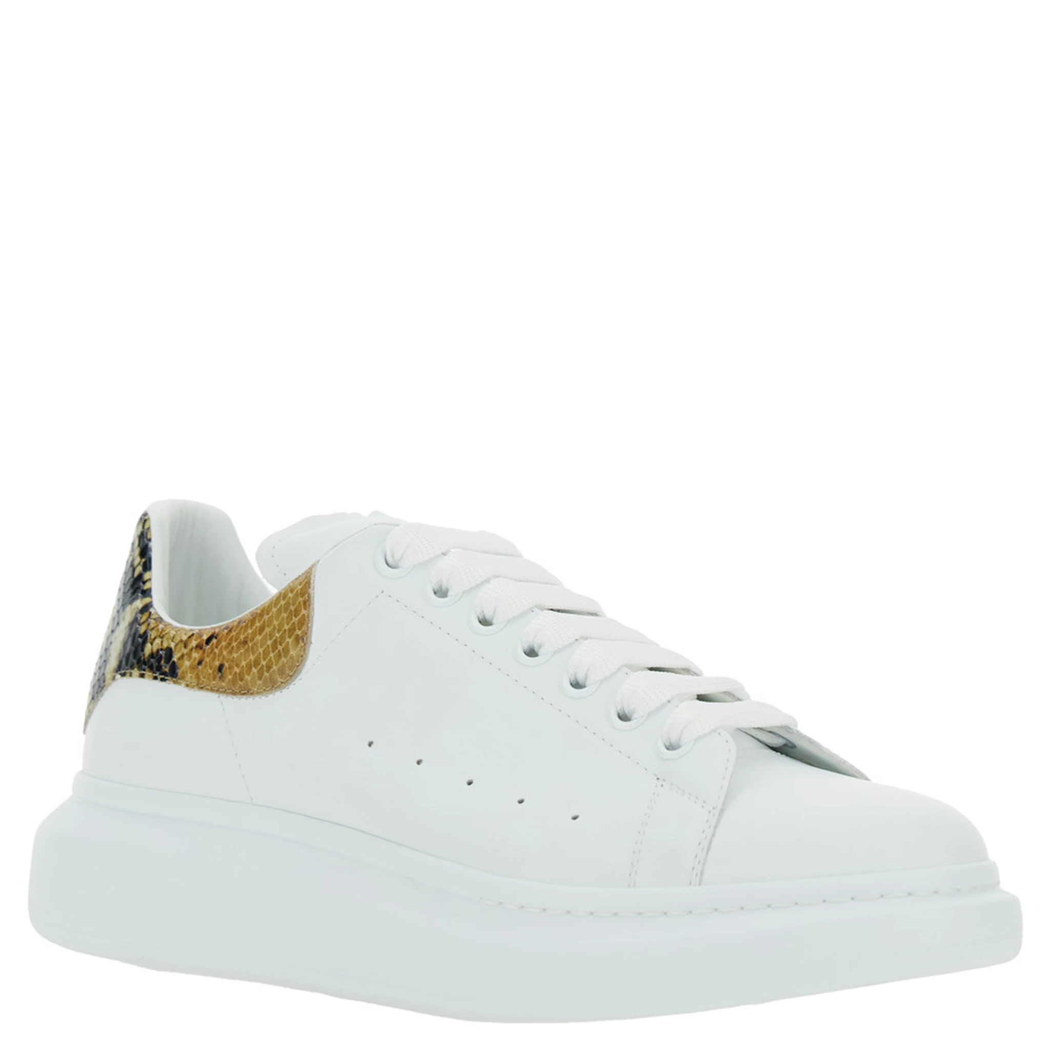 White Oversize Sneakers with Snake Print on the Heel in Leather Man