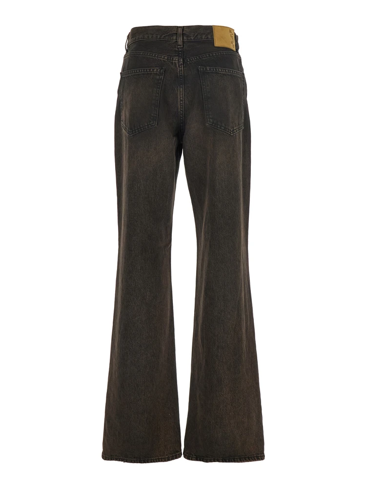 Korea Brown Jeans with Wide Leg and Logo Patch on the Rear in Denim Woman alternative