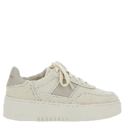 Beige Sneakers with Contrasting Heel with Logo Lettering in Leather Blend Woman