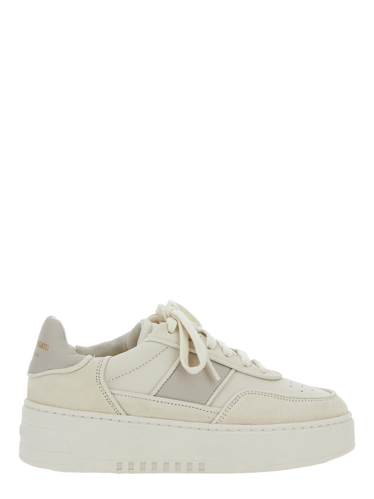 Beige Sneakers with Contrasting Heel with Logo Lettering in Leather Blend Woman