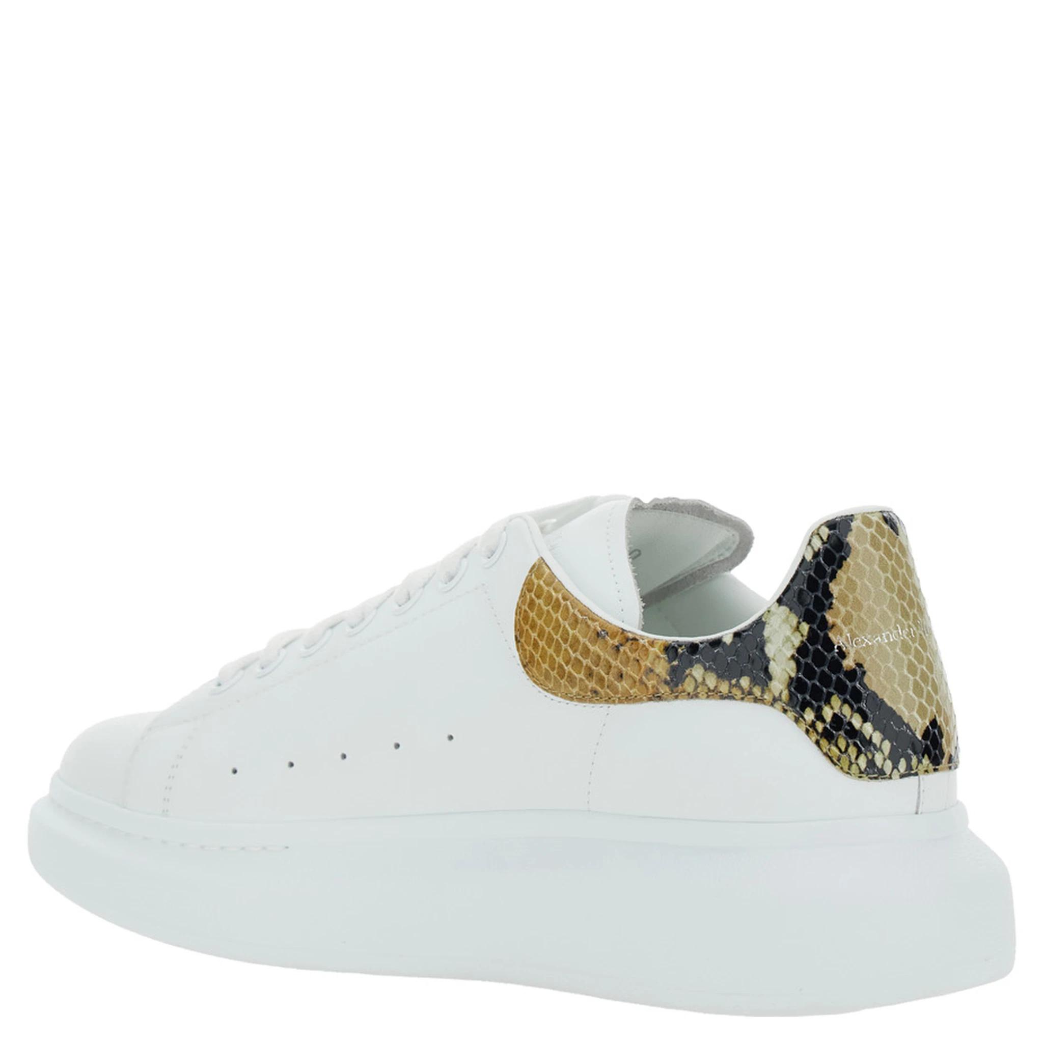White Oversize Sneakers with Snake Print on the Heel in Leather Man