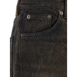 Korea Brown Jeans with Wide Leg and Logo Patch on the Rear in Denim Woman