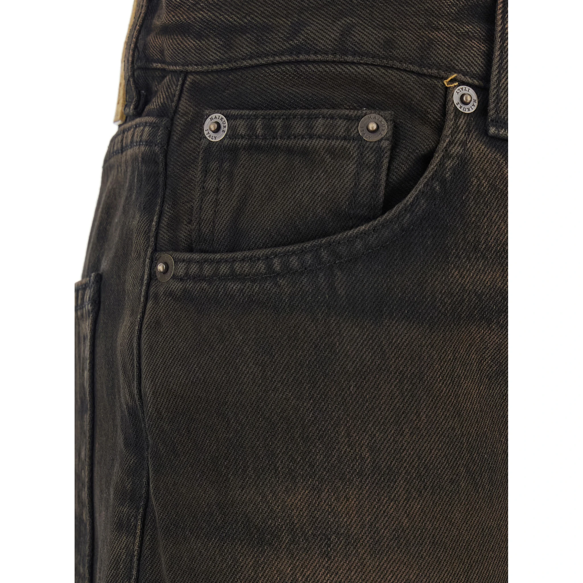 Korea Brown Jeans with Wide Leg and Logo Patch on the Rear in Denim Woman
