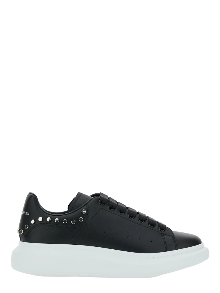 Black Low Top Sneakers with Stud Embellishments in Leather Man