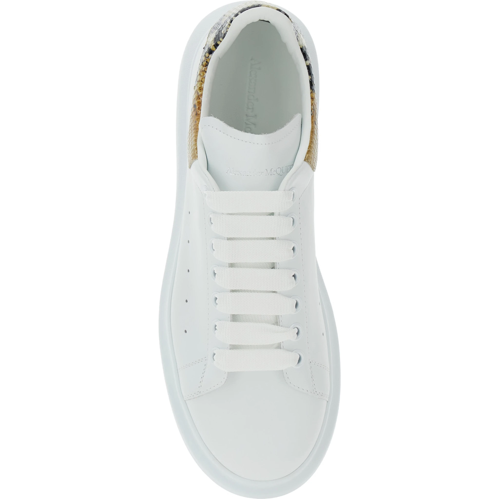 White Oversize Sneakers with Snake Print on the Heel in Leather Man