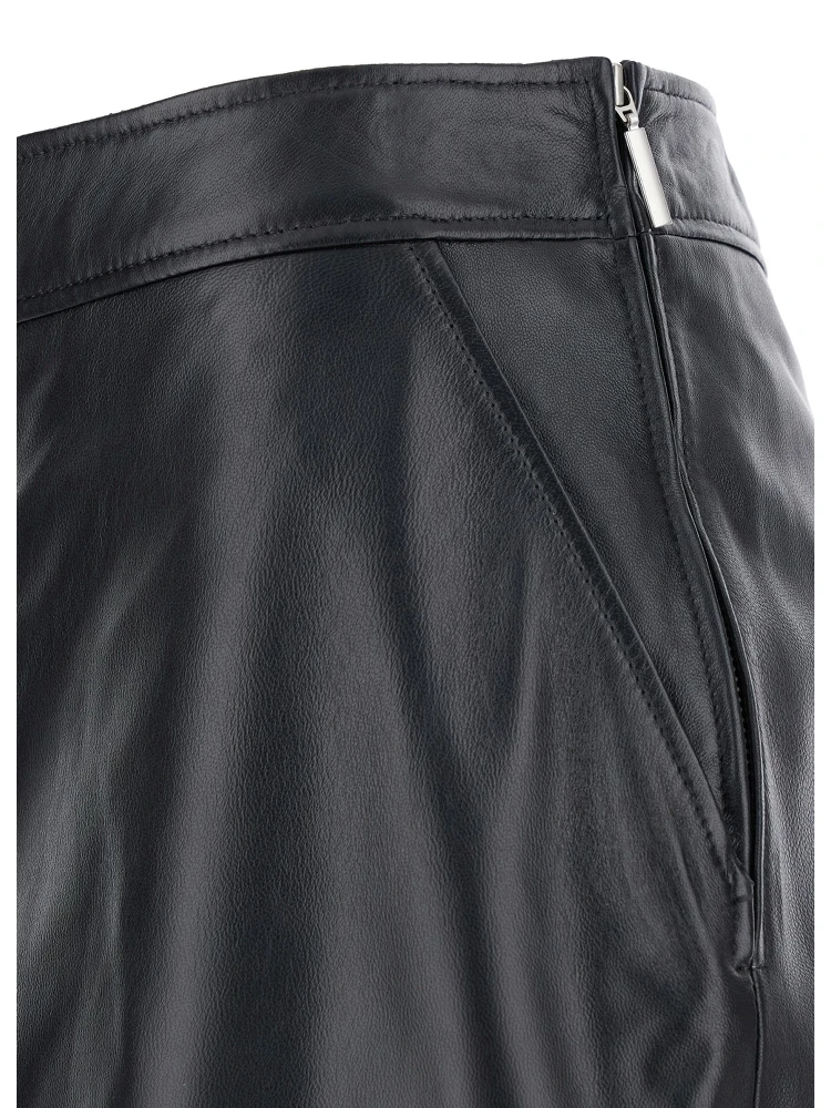 Midi Black Skirt with Front Slit in Leather Woman alternative