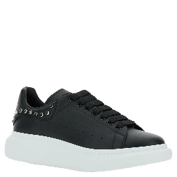Black Low Top Sneakers with Stud Embellishments in Leather Man