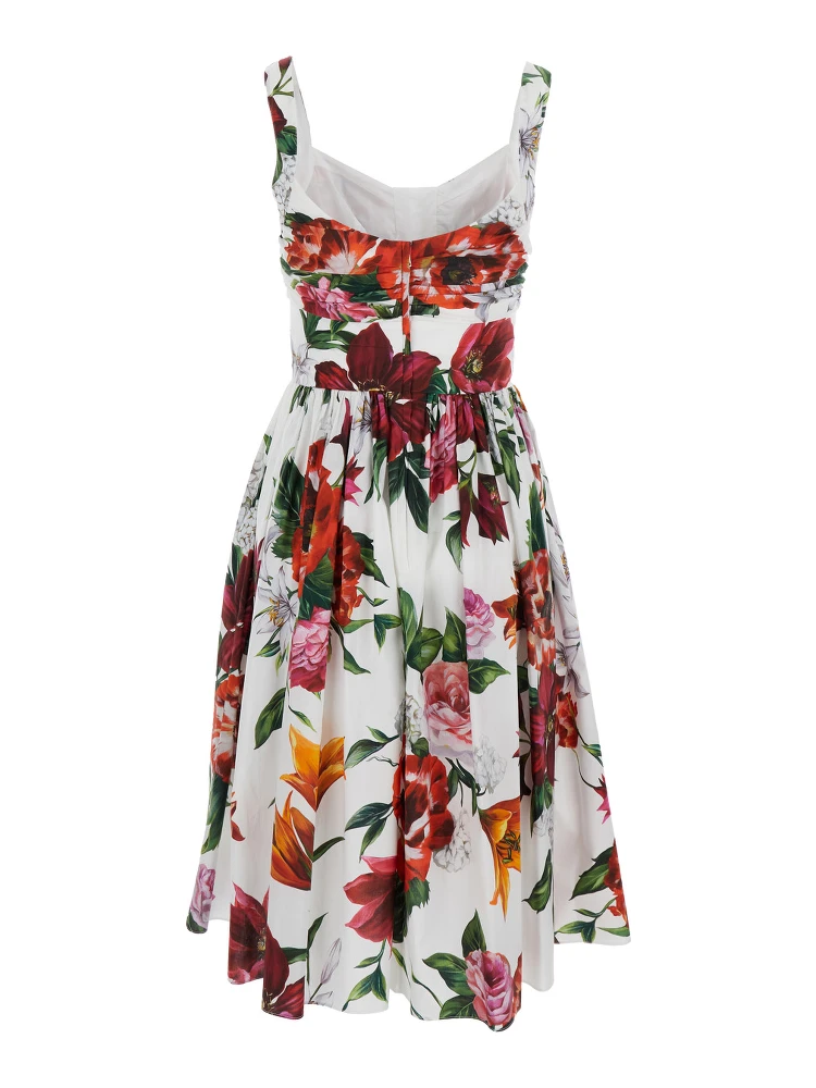 Multicolor Midi Dress with Wide Neckline and All-Over Floral Print in Cotton Woman alternative