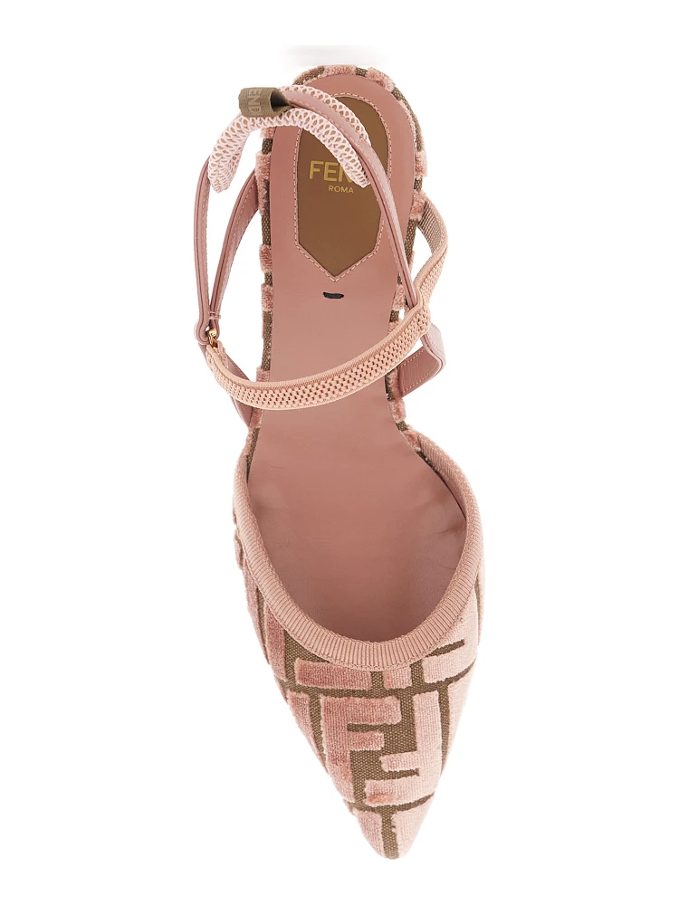 Colibrì Lite Pink Décolleté with FF Motif and Padded Back Strap in Velvet and Leather Woman