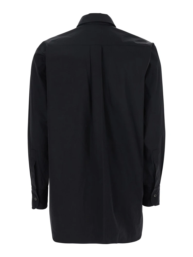 Black Shirt with Classic Collar and Rhinestone Embellishments on the Front in Cotton Blend Stretch Woman alternative