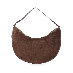 Le Calisso Rond Large Brown Shoulder Bag with Adjustable Strap and Embossed Crodocile Effect in Leather Woman