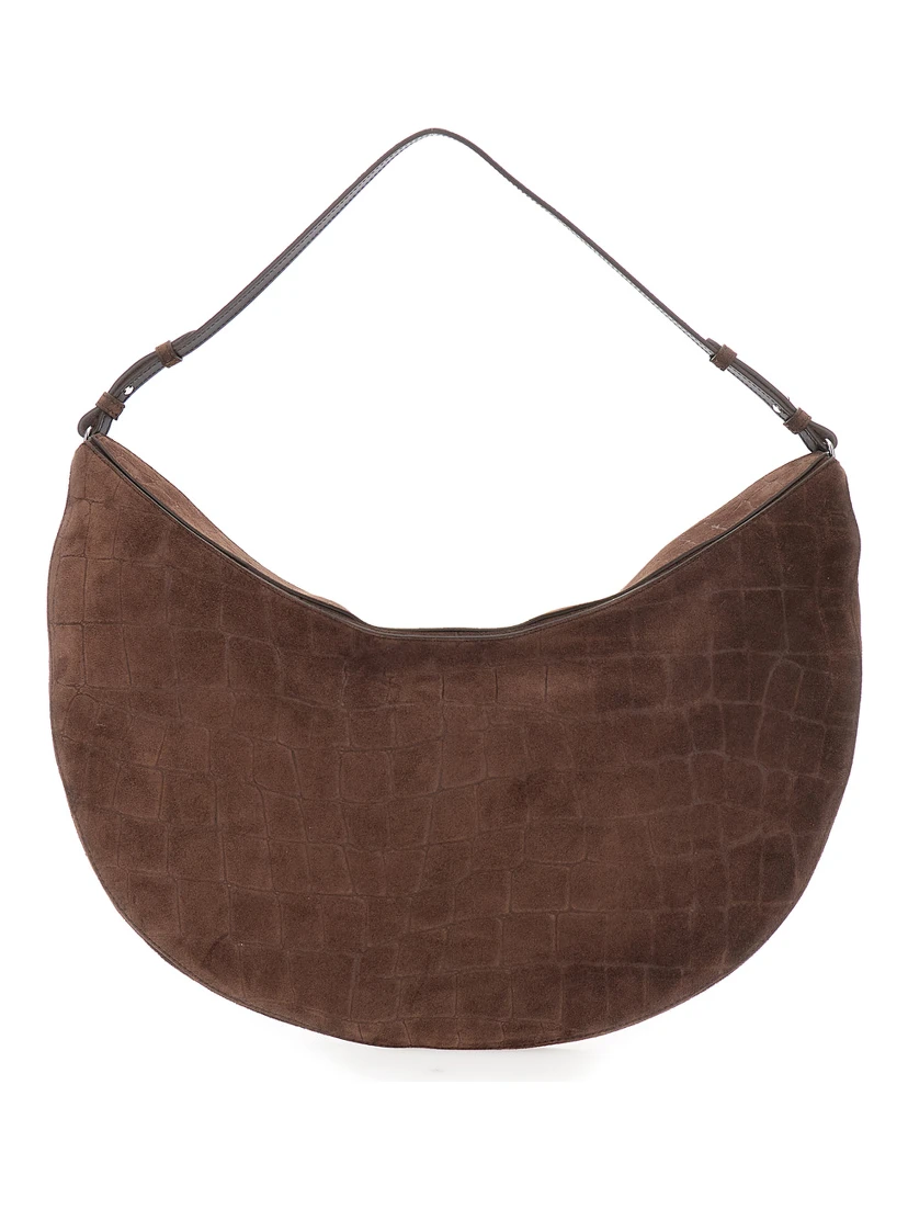 Le Calisso Rond Large Brown Shoulder Bag with Adjustable Strap and Embossed Crodocile Effect in Leather Woman